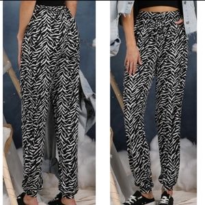 Ninexis Zebra Print Drawstring Waist Soft Joggers